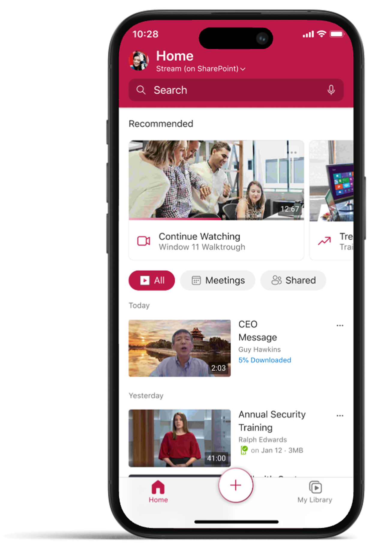 iPhone with Microsoft Stream app